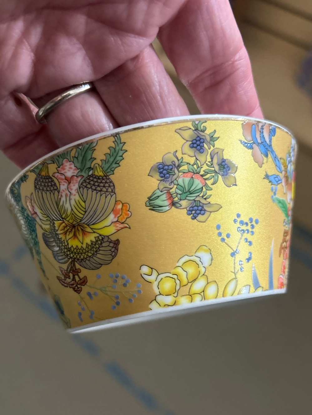 Decorative Yellow Floral Porcelain Vase with Multicolor Botanical Motifs